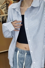 B221美式ins高街暗黑宽松条纹长袖衬衫SY2540-特P35控59，男装衬衫，电商B221
