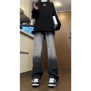 k1100-p55-控78  M-5XL现货oversize渐变怀旧蓝色风牛仔裤大码图片