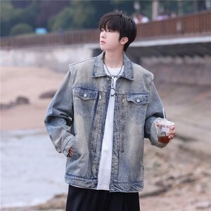N1220-P65 美式水洗做旧垫肩牛仔外套男春秋季高街潮牌多拉链图片