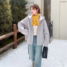 韩系连帽双面呢羊毛外套女2025秋冬新款加厚小个子高级感短款外套，女装毛呢外套，2D014