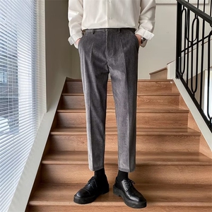 灯芯绒西装裤子男春秋季休闲长裤秋冬直筒西裤韩版修身潮流 D01图片