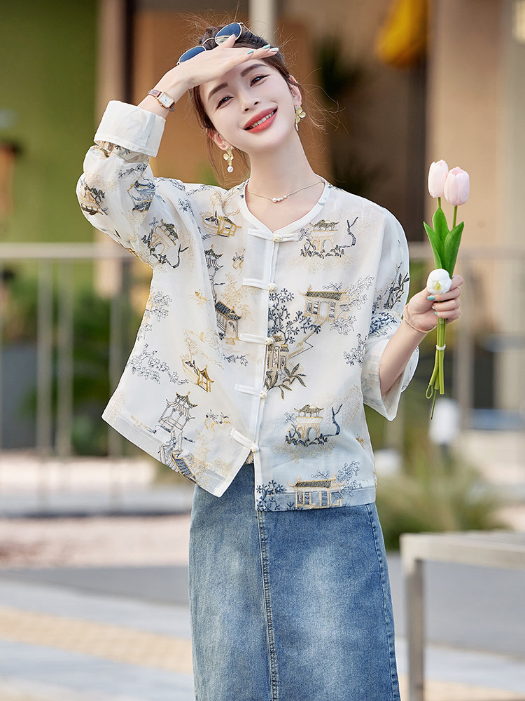 新中式外套女夏2025小个子新款百搭刺绣唐装薄外套防晒衣上衣,女装短外套,韩蜜菓