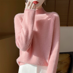 半高领加厚元宝针插肩100%纯羊绒衫女长袖软糯保暖针织打底上衣图片