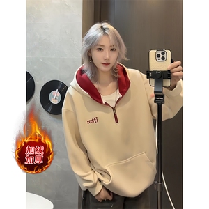 1506-1/WX33571/P49新款卫衣港风宽松简约连帽卫衣开衫男女同款图片