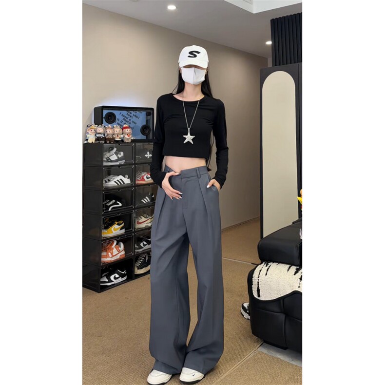 老钱风TR分褶A字阔腿垂感宽松西裤通勤直筒裤504-K253-特P35控68,男装西裤,星座504