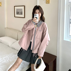 粉色学院风工装外套女2025春季新款设计感小众减龄小个子翻领上衣，女装短外套，维壹