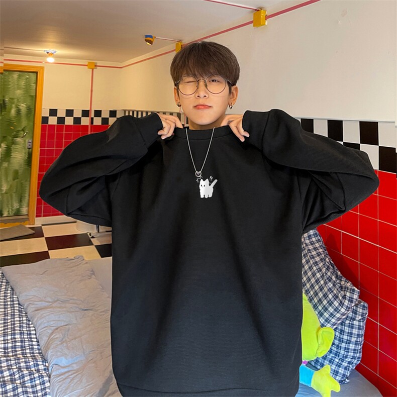 华夫格！华夫格上衣男圆领华夫格卫衣男大码长袖t恤男HY196-P30图片