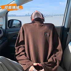 美式高街腊肠狗刺绣双面德绒高领大码长袖T恤男T24501-特P21控39，男装T恤，电商A001