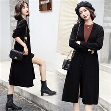 2021秋冬季日系慵懒风中长款毛衣外套女长袖宽松针织开衫外搭显瘦，女装针织衫/毛衣，意芙