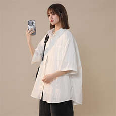 ~夏季新款高级感压皱男女上衣清凉短袖衬衫225-2-CS808-P38-控55，男装T恤，星座225-2