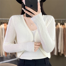 时尚百搭黑色仿羊毛披肩开衫女短款修身显瘦针织衫外套，女装针织衫/毛衣，暖姿羊绒