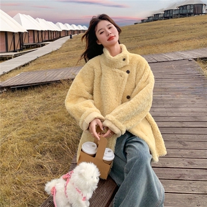 羊羔毛外套女冬宽松保暖皮毛一体，女装羊羔毛/颗粒绒，浙宝131