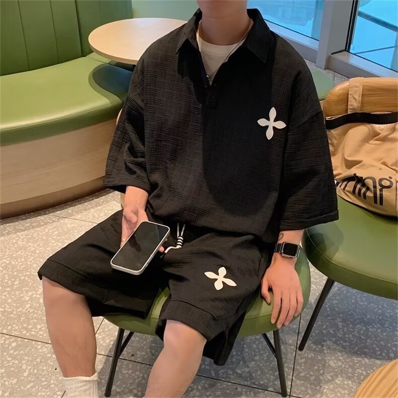 休闲套装男潮流新款五分袖百搭慵懒气质原宿五分裤CT65P70,男装休闲套装,星座1116-2