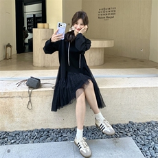 26春新款现-黑色网纱可盐可甜卫衣连衣裙2607A黑-P155K248，女装连衣裙，2B190