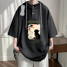 LD5433-P45连帽短袖t恤男大码胖子带帽五分袖中袖，男装T恤，电商A040