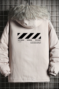 MM48128-P130 冬季大毛领衣男士大码加厚袄男服 网格挂拍图片