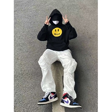网络图现货美式重磅华棉潮流设计笑脸印花男女连帽卫衣WY1005-P48，男装卫衣，星座715-7