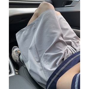 薄款速干运动短裤男夏季潮牌凉感刺绣奶奶裤宽松阔腿休闲五分裤子图片