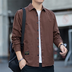 新款纯棉长袖衬衣休闲男士外套长袖衬衫宽松版工装2228--p45，男装衬衫，星座102C-1(原星座100)