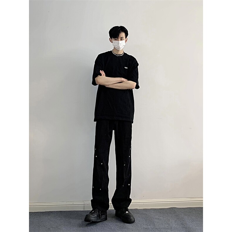 B221美式ins高街暗黑情侣同款小众铆钉牛仔裤LK22021-P60控78,男装牛仔裤,电商B221