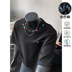 特批P30无差价25夏季百搭曼巴棉风撞色彩色刺绣短袖T恤男T5371，男装T恤，电商A001