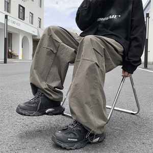 潮牌束脚垂感慵懒风长裤高街设计感宽松阔腿工装裤男 K7213-P42图片