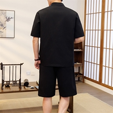 潮风套装男新中式短袖衬衫时尚休闲短裤两件套JZ306-P58，男装牛仔裤，星座310B-3