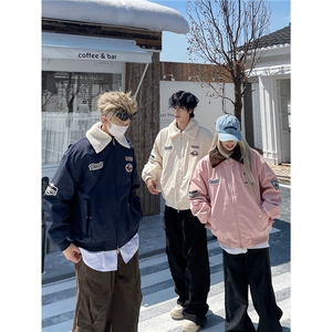 美式羊羔绒加厚外套男毛领棉袄秋冬季防寒服棒球服棉服图片