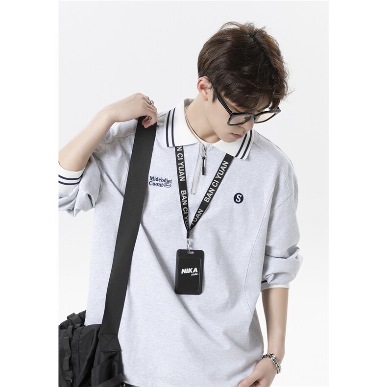 学院风长袖POLO衫男秋装新款潮牌痞帅高级感刺绣上衣403-PL02-P52图片