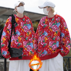 B203冬新套头圆领东北大花风民族特色加绒保暖卫衣小衫男女潮，男装卫衣，星座115A(原星座507）