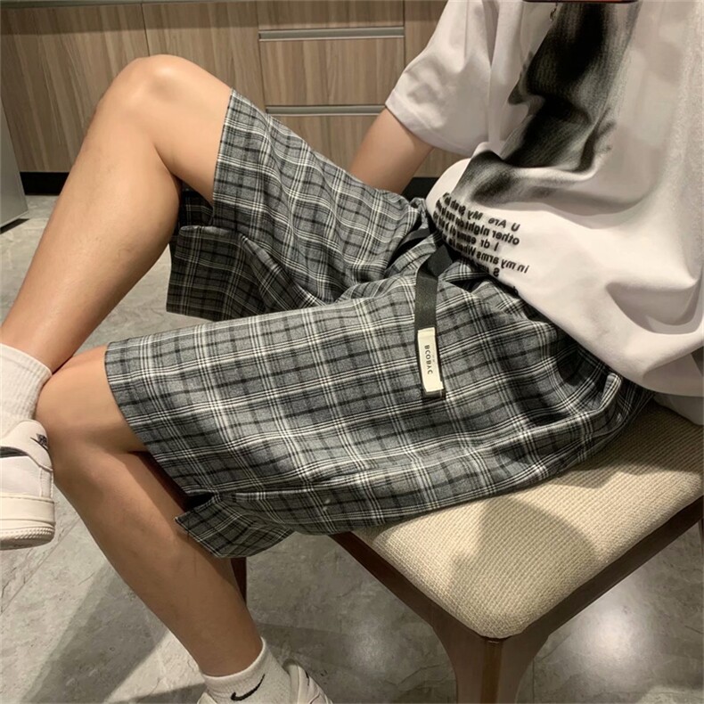 港风格子短裤夏季薄款宽松ins五分裤潮牌百搭痞帅休闲裤男D67-P28,男装休闲裤,星座1008