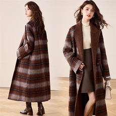 双面羊绒大衣女茧型慵懒长款过膝加厚格子西装领高级羊毛呢外套冬，女装双面呢大衣，蝶眷