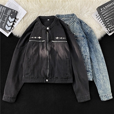 复古做旧水洗垫肩短款拼接牛仔外套金属设计感夹克JN1224-P78有货，男装夹克，星座302B