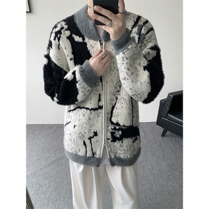 扎染提花针织开衫男拼接撞色渐变毛衣外套男拉链上衣 MY1257-P78图片