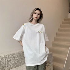 万针全刺绣工艺抖音得物高品质260克重磅纯棉双纱美式高街短袖T恤，男装T恤，电商A486-1