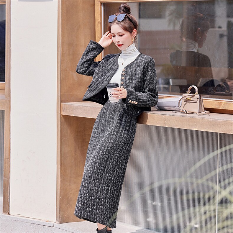 红色小香风套装裙女春秋2024新款修身显瘦洋气短外套半身裙两件套,女装套装/套裙,众宇琦