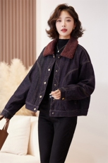 2024秋冬新款翻领潮流牛仔短外套女夹旅行出街夹棉保暖外套潮，女装牛仔外套，江南女神