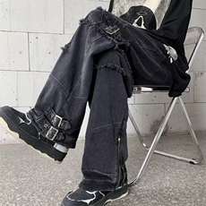 美式高街牛仔裤男韩版潮个性拉链2024秋冬新款ins长裤RK1021-P75，男装牛仔裤，星座412-2