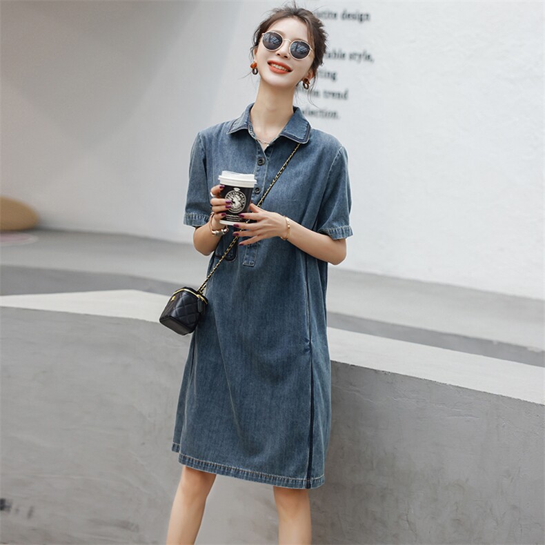 时尚显瘦牛仔连衣裙夏季新款百搭气质女装清新减龄短袖裙装,女装连衣裙,秋水欣儿