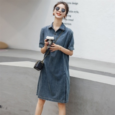 时尚显瘦牛仔连衣裙夏季新款百搭气质女装清新减龄短袖裙装，女装连衣裙，秋水欣儿