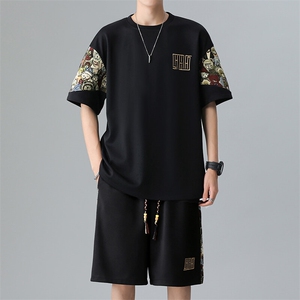 刺绣T恤一套潮夏季拼接男士休闲运动套装男宽松A266-TZ8807-P47图片