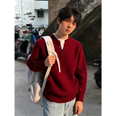 春秋新款慵懒风假两件V领卫衣男简约宽松百搭时尚休闲上衣打底衫，男装T恤，四季星座505