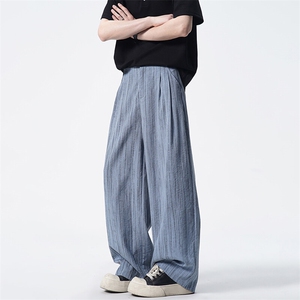 8XL-M冰丝棉麻阔腿裤男扎染天丝亚麻垂感拖地山本西装裤K9151