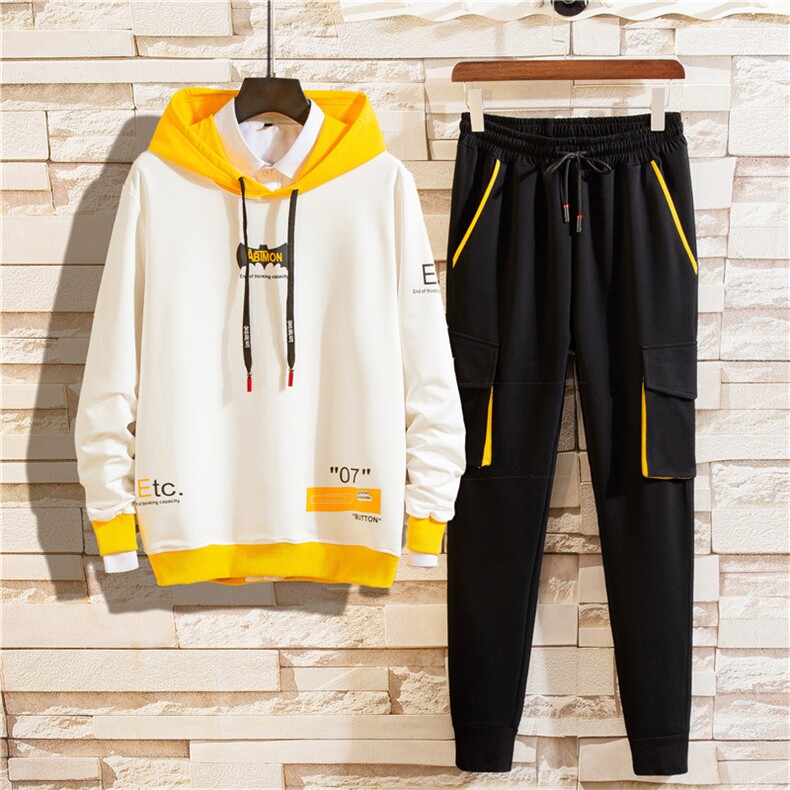 秋季宽松连帽套装青少年印花两件套运动时尚休闲套装男TZ380，男装套装，星座1207