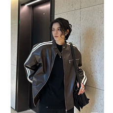 美式复古机车服皮衣条纹拼接美拉德外套潮牌JW836-P68，男装夹克，星座1109-3