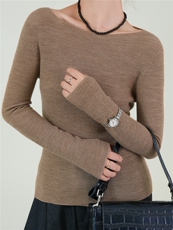 杨子纱100%超细羊毛无缝一字领鱼骨纹，女装针织衫/毛衣，优麦羊绒（原洪叶羊绒）