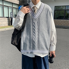 新款三色针织衫无袖马甲宽松慵懒风外搭毛衣学院风背心M160-P32，男装针织衫/毛衣，星座512-4