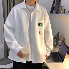 2025春款潮流华夫格贴标长袖衬衫男士青少年时尚衬衣外套C812-P45，男装衬衫，电商A001