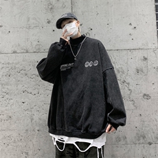水洗做旧加绒加厚卫衣男23冬高领笑脸印花打底衫XZ514-2-X56-P78，男装T恤，星座514-2(原B239)
