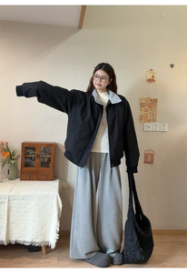 网图 羊羔毛毛领棉服派克服男女冬季2025新款立领工装棉衣外套P78图片